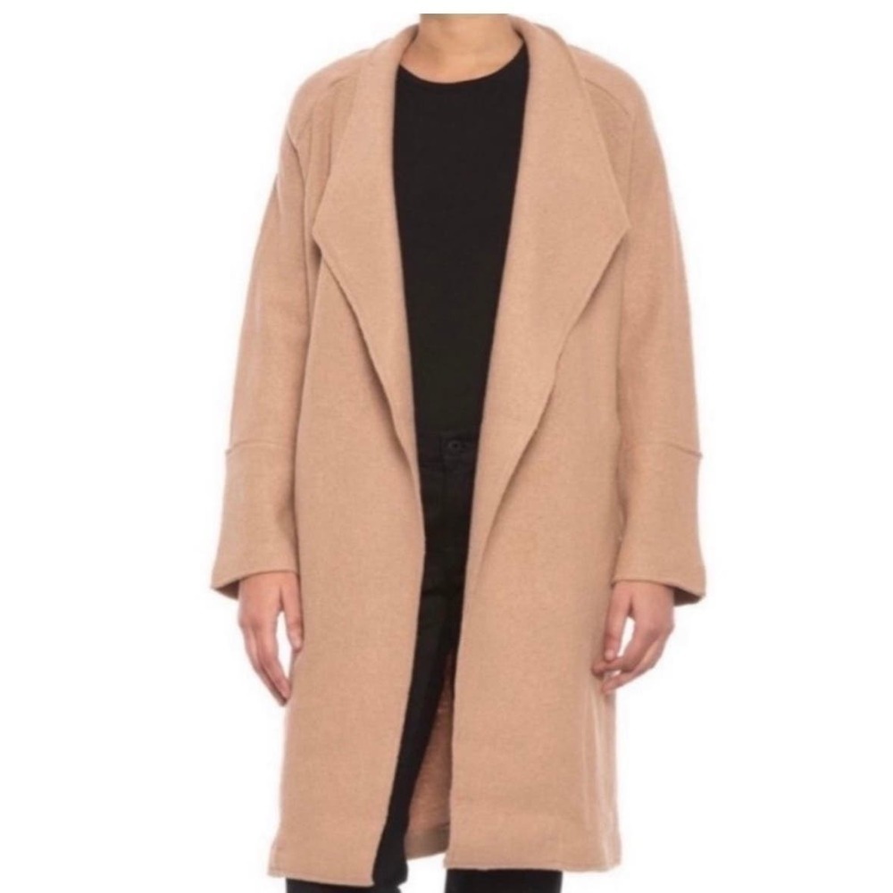 Tahari Tan Wool Blend Long Open Front Duster Coat Medium